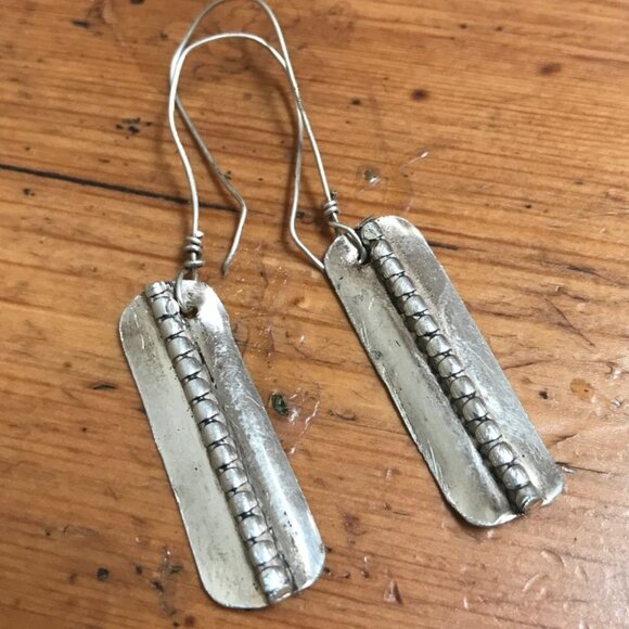 Sterling Silver 925 Pea Pod Drop Earrings Drop Dangle Handmade Artisan Boho - Picture 2 of 7